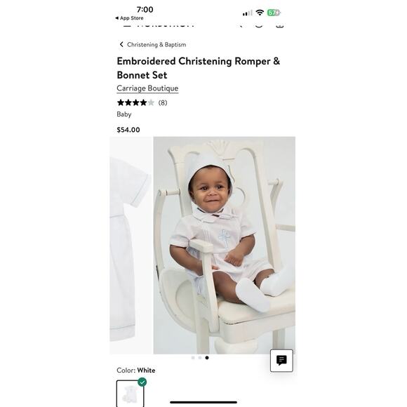 Carriage Boutique Embroidered Christening Romper & Bonnet Set 18 Months NEW $54 - Picture 2 of 14